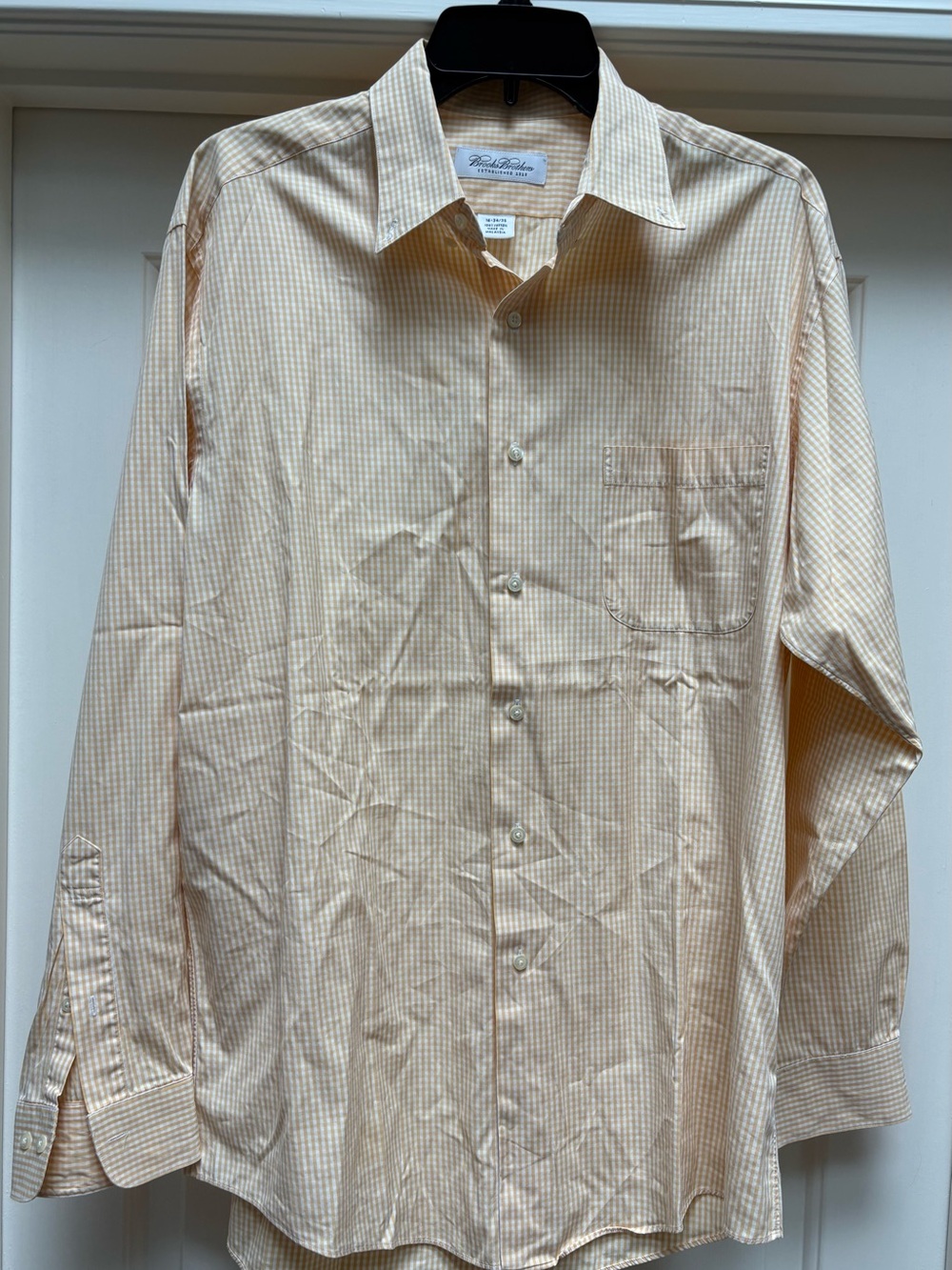 Brooks Brothers Yellow Small Check Pattern Long-Sleeve Dress Shirt